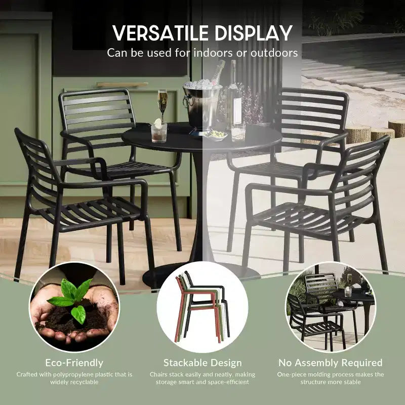Conjunto de mesa de comedor de patio de metal para interior y exterior WestinTrends Playa de 5 piezas con sillas de brazos de plástico apilables