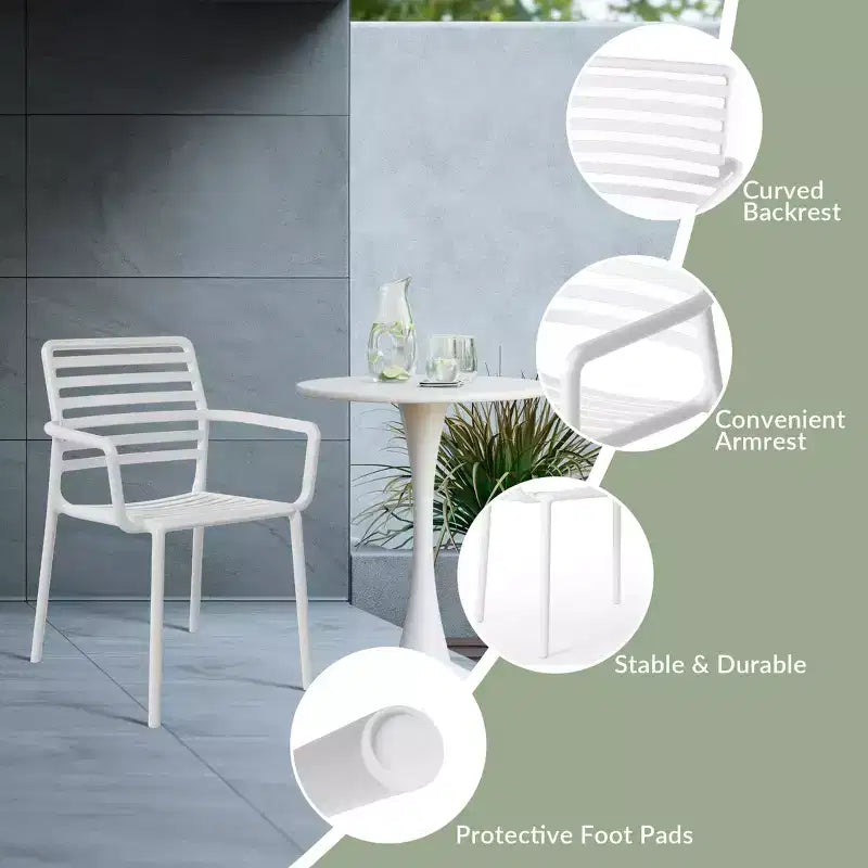Conjunto de mesa de comedor de patio de metal para interior y exterior WestinTrends Playa de 5 piezas con sillas de brazos de plástico apilables