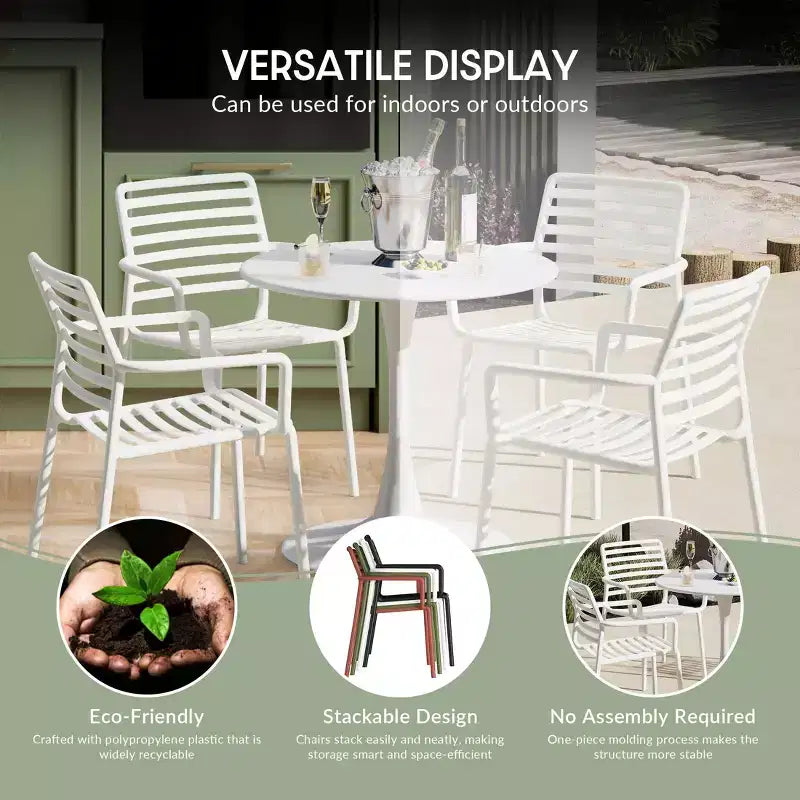 Conjunto de mesa de comedor de patio de metal para interior y exterior WestinTrends Playa de 5 piezas con sillas de brazos de plástico apilables