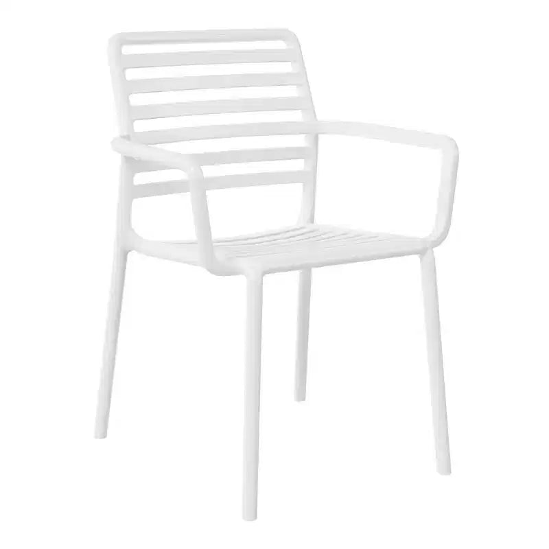 Conjunto de mesa de comedor de patio de metal para interior y exterior WestinTrends Playa de 5 piezas con sillas de brazos de plástico apilables