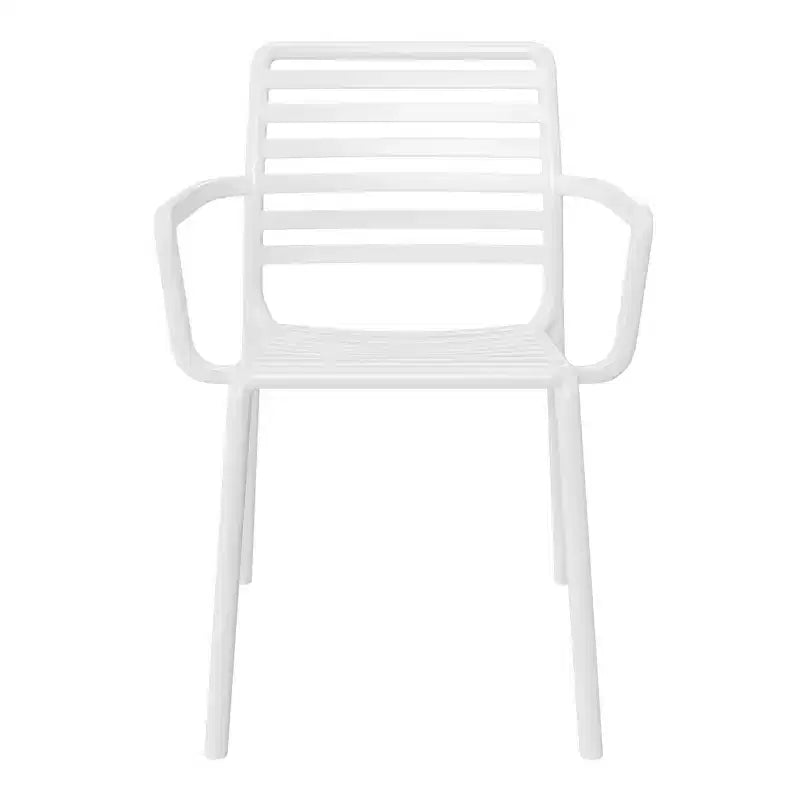 Conjunto de mesa de comedor de patio de metal para interior y exterior WestinTrends Playa de 5 piezas con sillas de brazos de plástico apilables