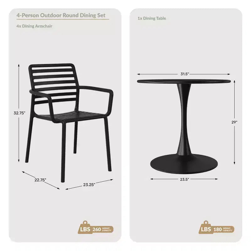 Conjunto de mesa de comedor de patio de metal para interior y exterior WestinTrends Playa de 5 piezas con sillas de brazos de plástico apilables