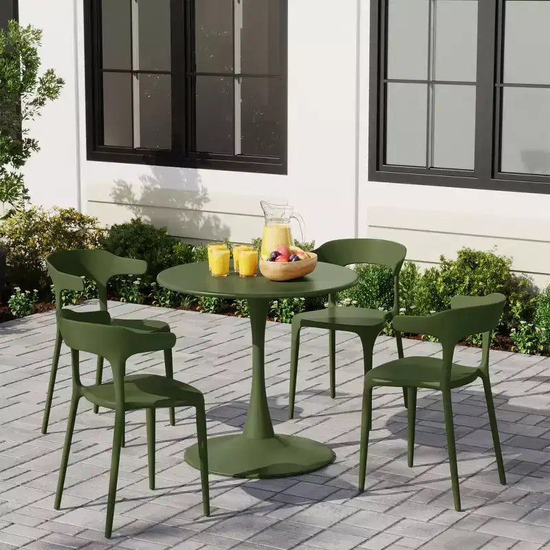 Juego de comedor de patio exterior de metal WestinTrends Playa de 5 piezas con sillas de patio apilables