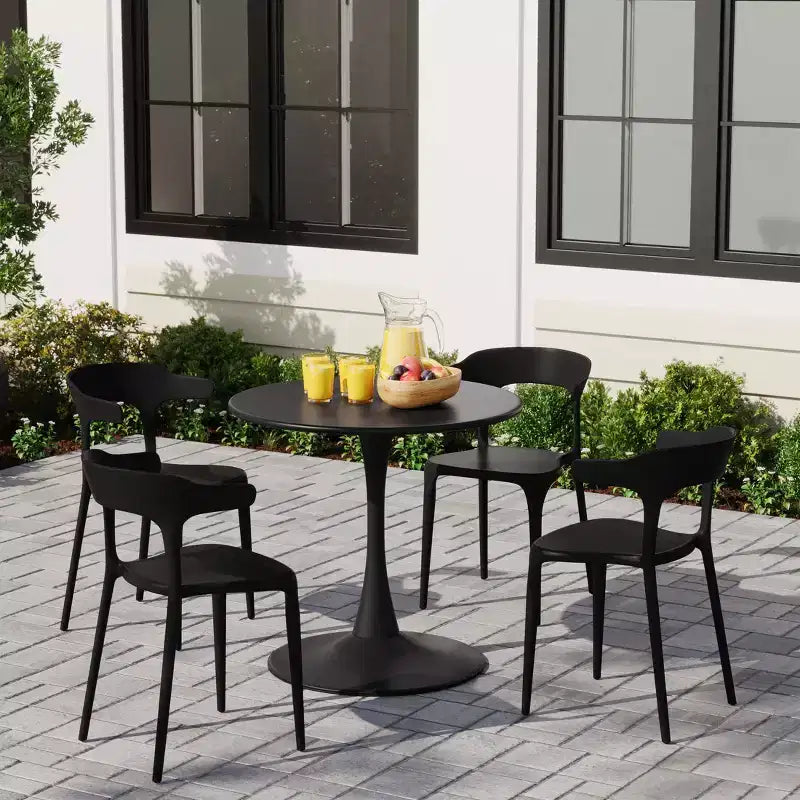 Juego de comedor de patio exterior de metal WestinTrends Playa de 5 piezas con sillas de patio apilables