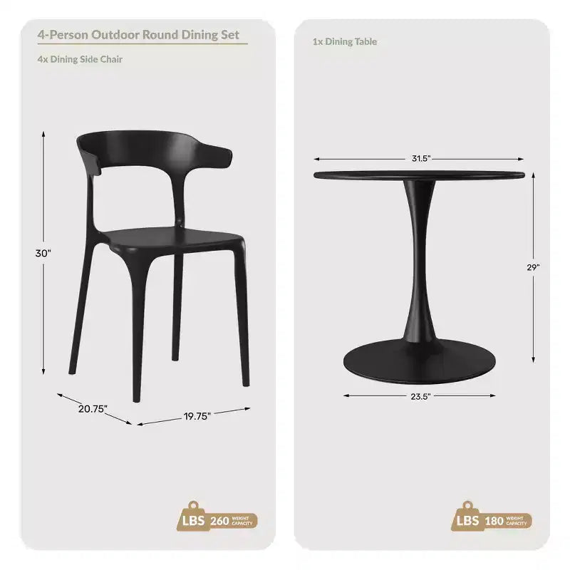Juego de comedor de patio exterior de metal WestinTrends Playa de 5 piezas con sillas de patio apilables
