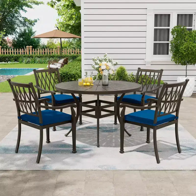 Conjunto de comedor exterior redondo de aluminio fundido de 5 piezas Mondawe con 4 sillas de comedor