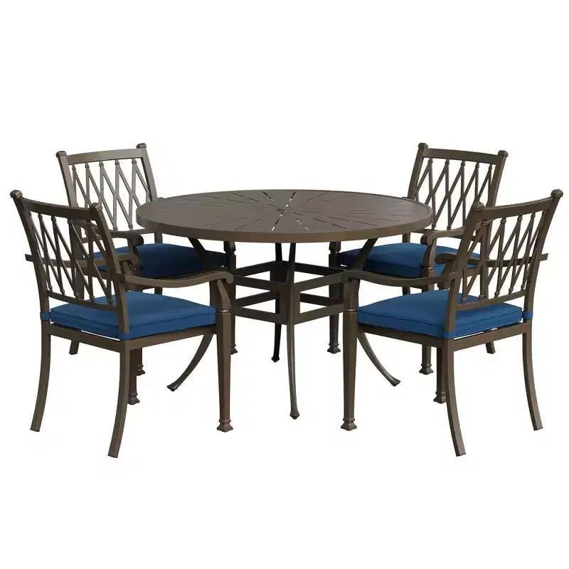 Conjunto de comedor exterior redondo de aluminio fundido de 5 piezas Mondawe con 4 sillas de comedor