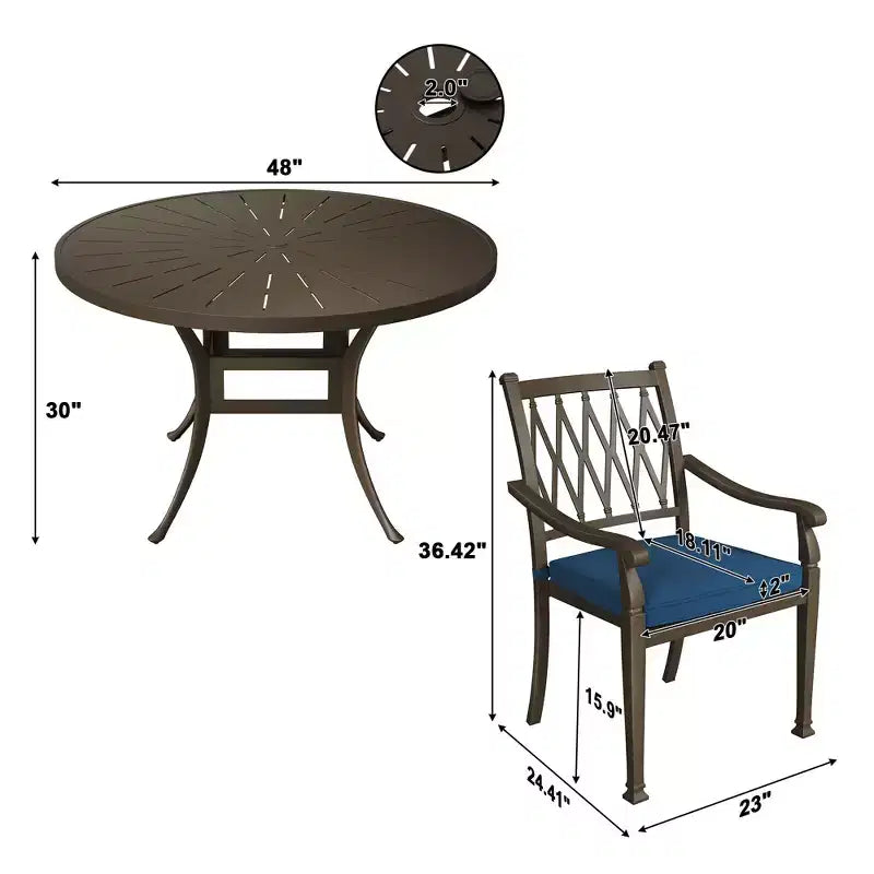 Conjunto de comedor exterior redondo de aluminio fundido de 5 piezas Mondawe con 4 sillas de comedor