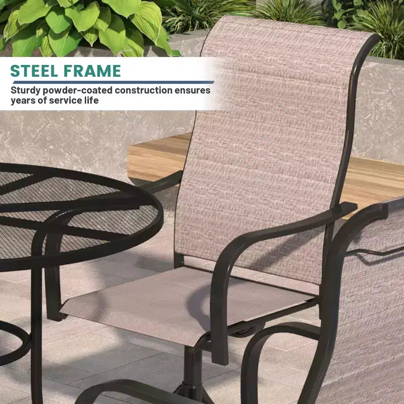 Mondawe 7-teiliges Ess-Set für die Terrasse, mit 1 ausziehbarem rechteckigem Tisch und 6 drehbaren Stühlen mit 360-Grad-Drehung