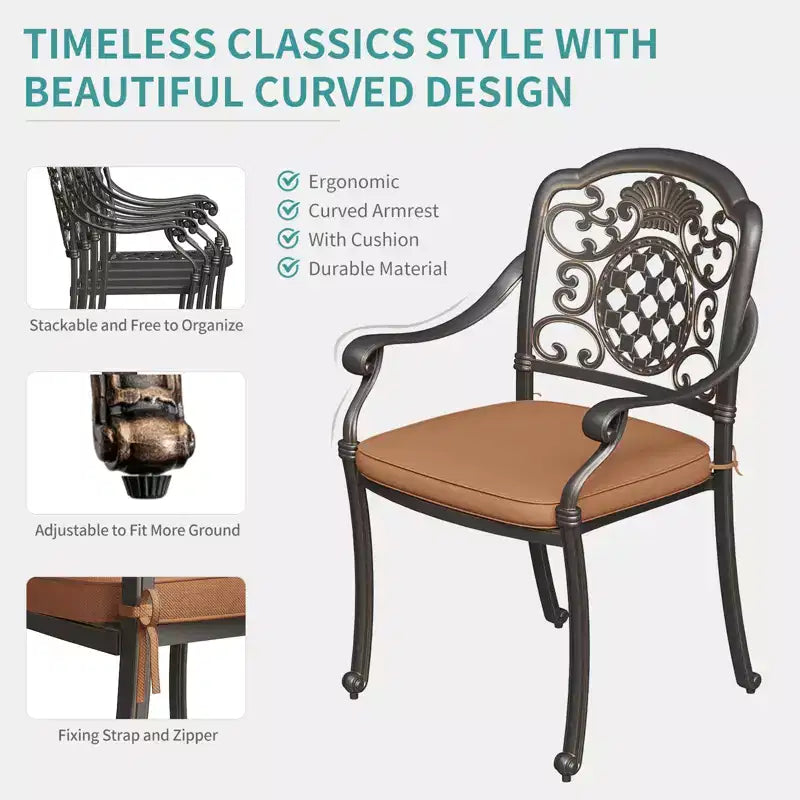 7-teiliges Gartenmöbel-Essplatz-Set, wetterfester Gartentisch und Stühle für 6 Personen, inklusive 4 Esszimmerstühlen, 2 drehbaren Stühlen und 60" rechteckigem Tisch