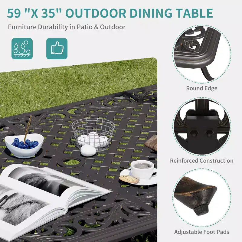 7-teiliges Gartenmöbel-Essplatz-Set, wetterfester Gartentisch und Stühle für 6 Personen, inklusive 4 Esszimmerstühlen, 2 drehbaren Stühlen und 60" rechteckigem Tisch