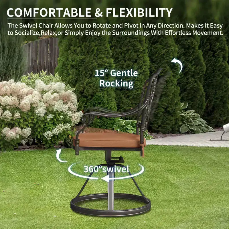 7-teiliges Gartenmöbel-Essplatz-Set, wetterfester Gartentisch und Stühle für 6 Personen, inklusive 4 Esszimmerstühlen, 2 drehbaren Stühlen und 60" rechteckigem Tisch