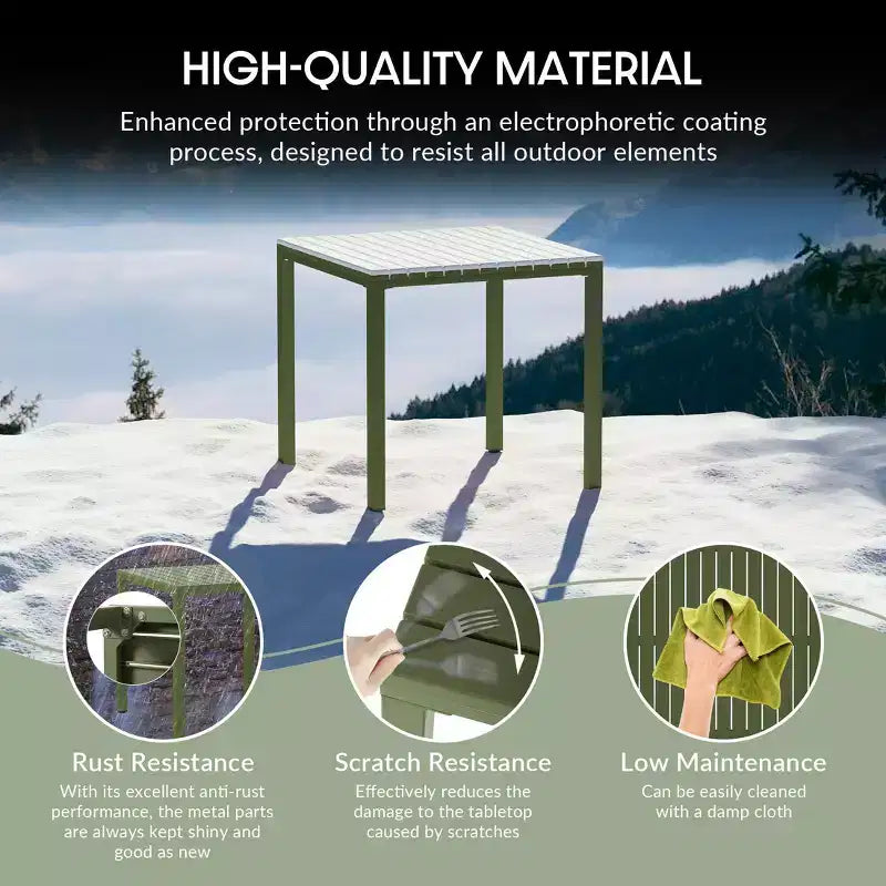 Juego de patio de 5 piezas WestinTrends Playa con mesa cuadrada de comedor con estructura metálica y sillas apilables para patio