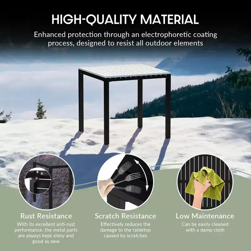 Juego de patio de 5 piezas WestinTrends Playa con mesa cuadrada de comedor con estructura metálica y sillas apilables para patio