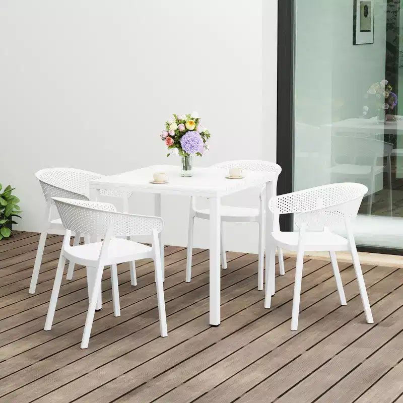 Juego de patio de 5 piezas WestinTrends Playa con mesa cuadrada de comedor con estructura metálica y sillas apilables para patio