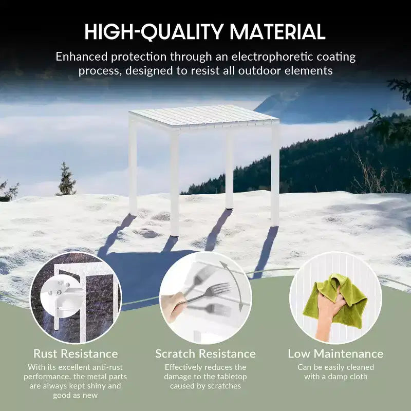 Juego de patio de 5 piezas WestinTrends Playa con mesa cuadrada de comedor con estructura metálica y sillas apilables para patio