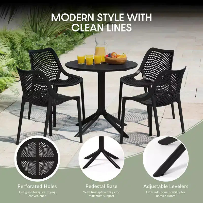 WestinTrends Playa modernes 5-teiliges rundes Esstisch-Set für die Terrasse aus Kunstharz mit stapelbaren Terrassenstühlen