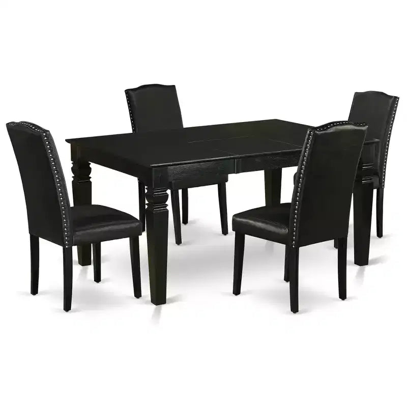 HomeStock Belmont 5Pc Rectangle 42/60 Inch Kitchen Table With 18 In Self Storing Butterfly Leaf And Four Parson Chair With Black Leg