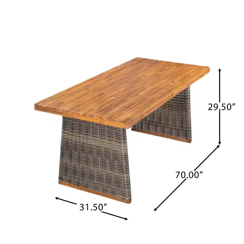 Christopher Knight Home Diana rustikales 7-teiliges Ess-Set aus Rattan und Akazienholz mit Lamellen für den Außenbereich, inklusive Polstern