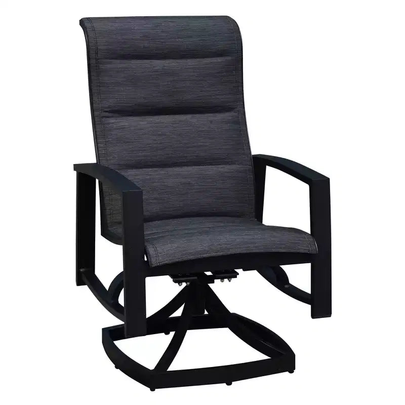 Courtyard Casual Santorini 5-delige ronde eetset met draaibare slingstoelen, diameter 48, inclusief één ronde tafel en vier gewatteerde draaistoelen
