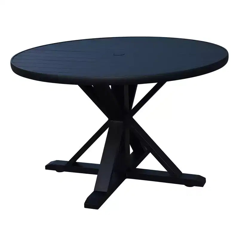 Courtyard Casual Santorini 5-delige ronde eetset met draaibare slingstoelen, diameter 48, inclusief één ronde tafel en vier gewatteerde draaistoelen