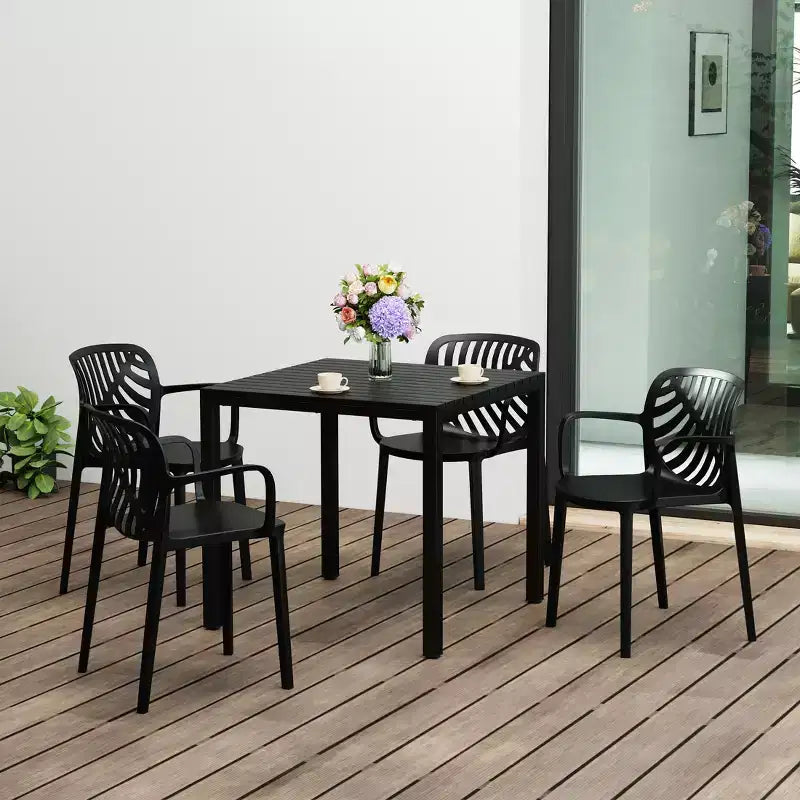 Conjunto de mesa de comedor cuadrada para patio de 5 piezas Playa de WestinTrends con sillas de comedor apilables para patio