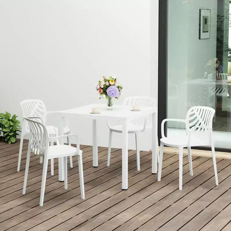 Conjunto de mesa de comedor cuadrada para patio de 5 piezas Playa de WestinTrends con sillas de comedor apilables para patio