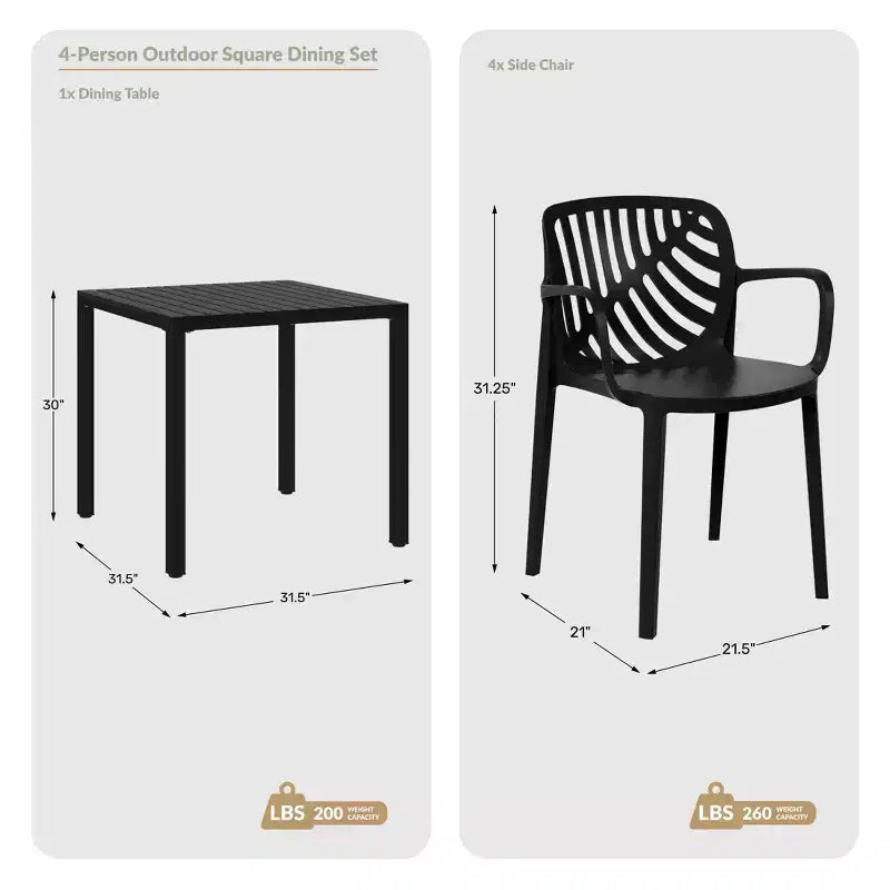 Conjunto de mesa de comedor cuadrada para patio de 5 piezas Playa de WestinTrends con sillas de comedor apilables para patio