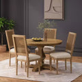 Christopher Knight Home Remuda French Country Fabric Upholstered Wood and Cane 5 Piece Circular Dining Set