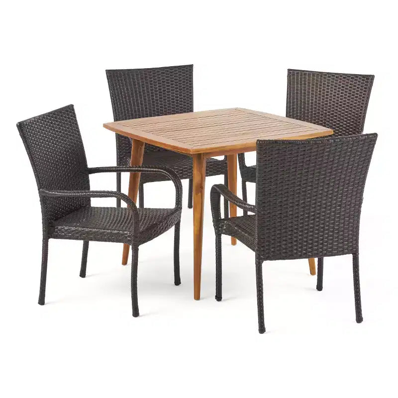Juego de comedor de 5 piezas para exteriores Christopher Knight Home Lagen, de madera de acacia y mimbre