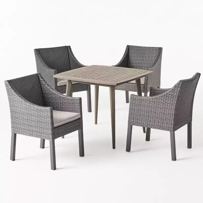 Conjunto de comedor de exterior de 5 piezas Damas de Christopher Knight Home, de madera de acacia y mimbre, con cojín