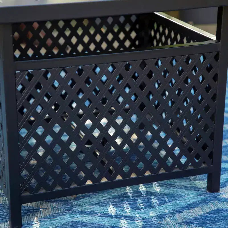 Captiva Designs 3 parçalı dış mekân veranda çıtalı üst tablalı kare çelik yemek masası ve kolçaklı sandalyeler