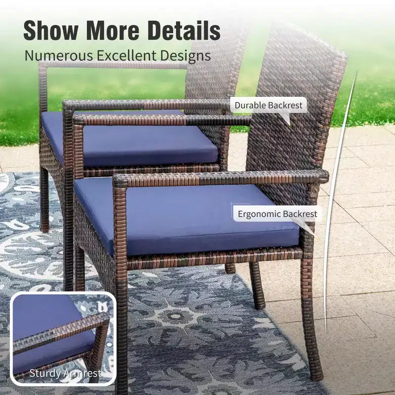 Captiva Designs 3 parçalı dış mekân veranda çıtalı üst tablalı kare çelik yemek masası ve kolçaklı sandalyeler