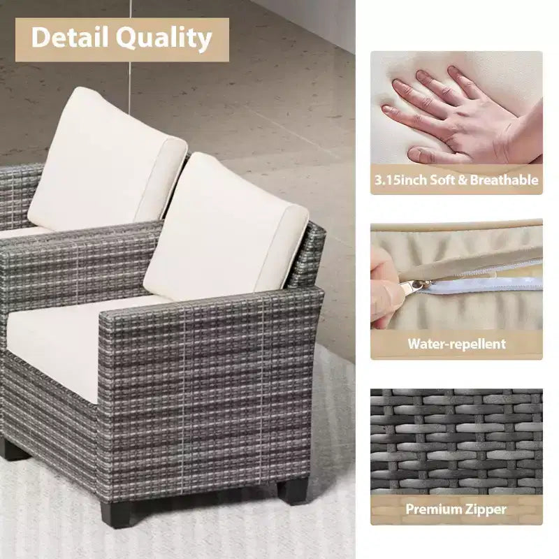 Patio Furniture Set, 5 Pieces Outdoor Sectional Sofa Set with Dining Table & Thickened Cushions - All-Weather PE Wicker
