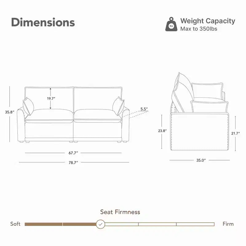 Spruce & Spring Cream 2-Piece Modular Couch Oversized Sectional Sofa for Living Room
