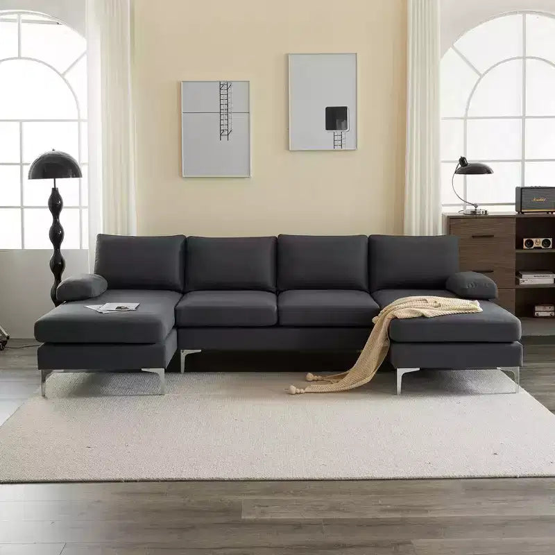 Karl Home |110 in. W Pillow Top Arm 3-Piece U-shaped Polyester Sectionals in Off-White