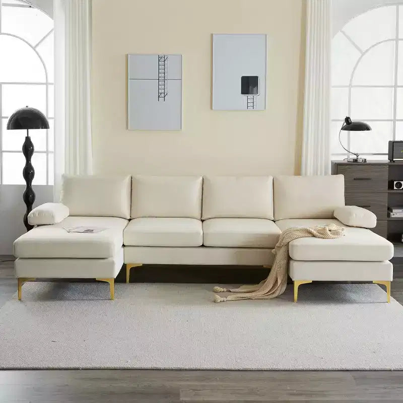 Karl Home |110 in. W Pillow Top Arm 3-Piece U-shaped Polyester Sectionals in Off-White