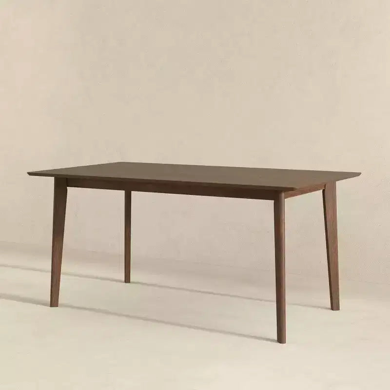 5-Piece Mid-Century Solid Wood Dining Set  Walnut Brown Stain, Beveled Edge Table & 4 Chairs, Seats 4