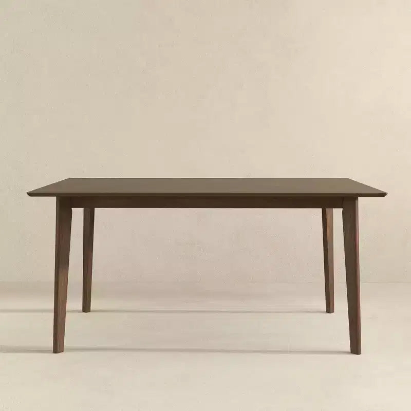 5-Piece Mid-Century Solid Wood Dining Set  Walnut Brown Stain, Beveled Edge Table & 4 Chairs, Seats 4