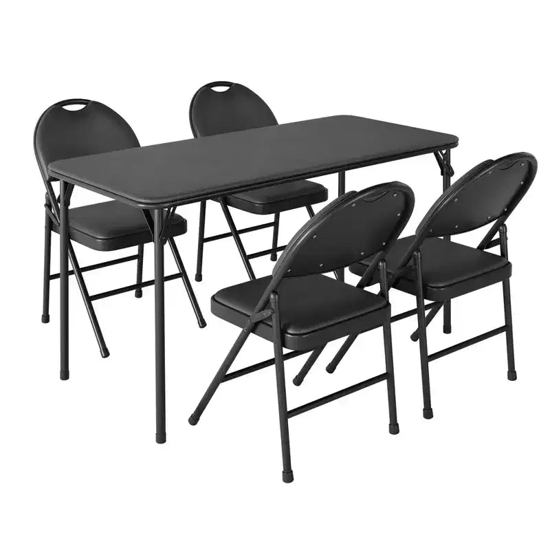 Folding Table and Chairs Set of 5, Rectangular Foldable Card Table Padded Tabletop, Folding Chairs 4 Pack Upholstery Cushion and Back, Metal Frame