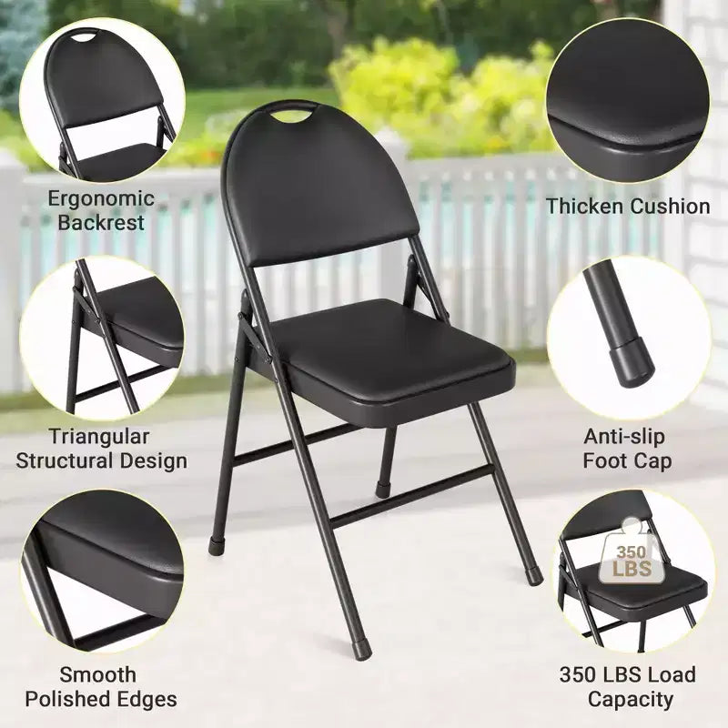 Folding Table and Chairs Set of 5, Rectangular Foldable Card Table Padded Tabletop, Folding Chairs 4 Pack Upholstery Cushion and Back, Metal Frame