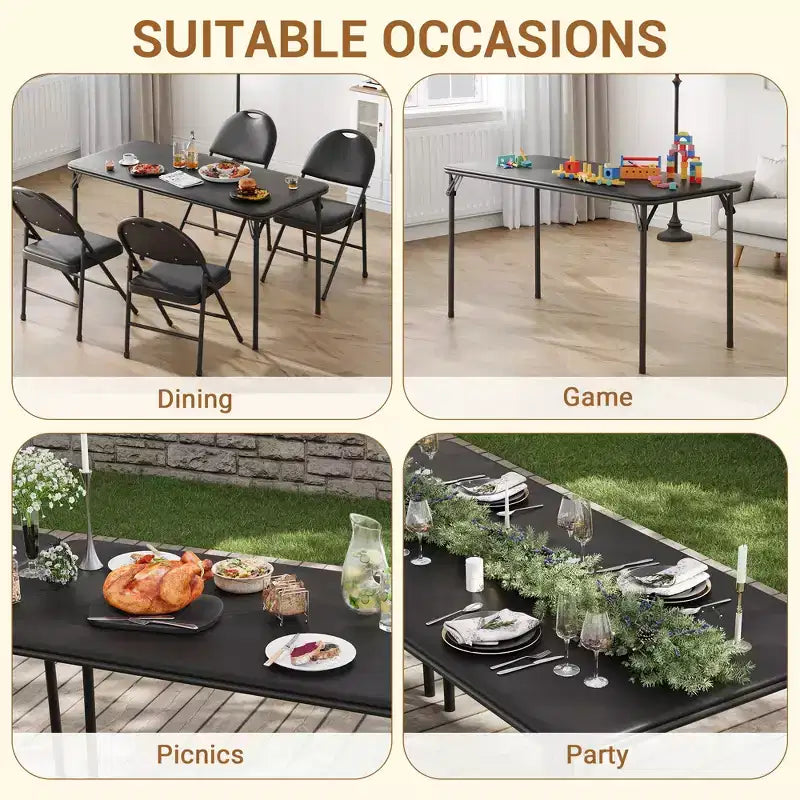 Folding Table and Chairs Set of 5, Rectangular Foldable Card Table Padded Tabletop, Folding Chairs 4 Pack Upholstery Cushion and Back, Metal Frame