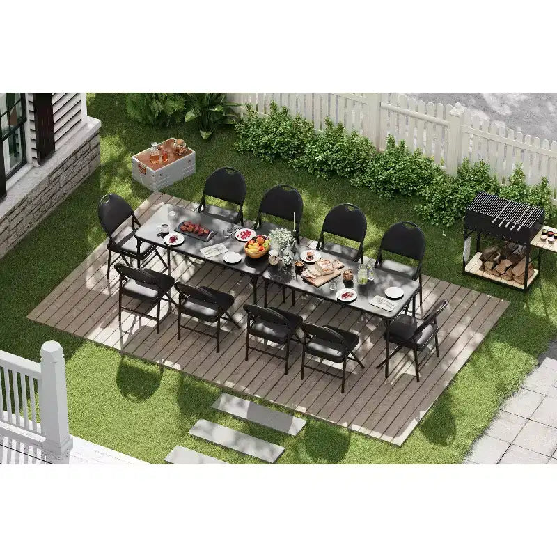 Folding Table and Chairs Set of 5, Rectangular Foldable Card Table Padded Tabletop, Folding Chairs 4 Pack Upholstery Cushion and Back, Metal Frame