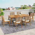 Christopher Knight Home Lucinda 7 Piece Patio Rustic Acacia Wood Dining Set with Wicker Woven Chair