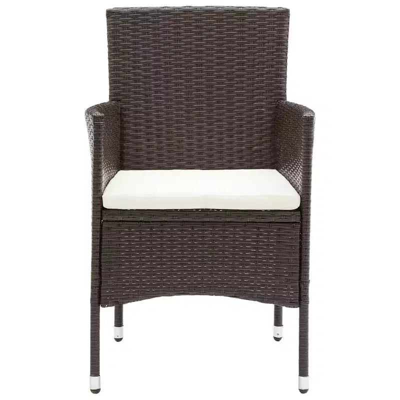 vidaXL Dining Set Brown, Cream White Poly rattan, Powder-Coated Steel, Glass