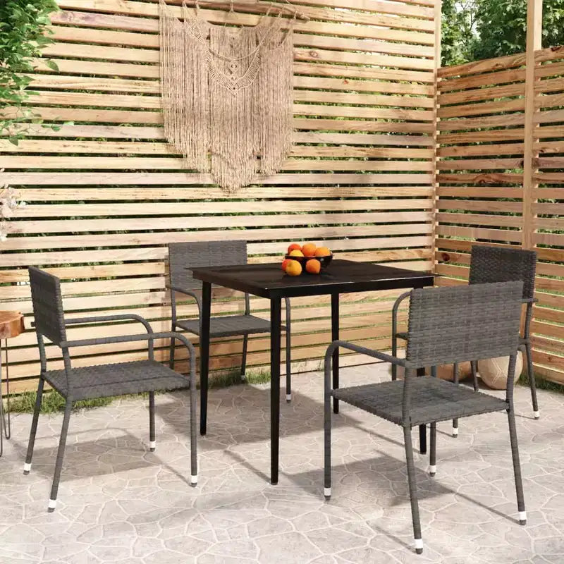 vidaXL Garten-Essgruppe aus grauem PE-Rattan, Stahl und Glas, 5-teilig, stapelbar - Tischlänge 31.5, Grau, 4 Teile