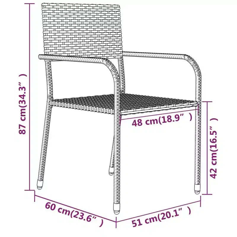 vidaXL Garten-Essgruppe aus grauem PE-Rattan, Stahl und Glas, 5-teilig, stapelbar - Tischlänge 31.5, Grau, 4 Teile