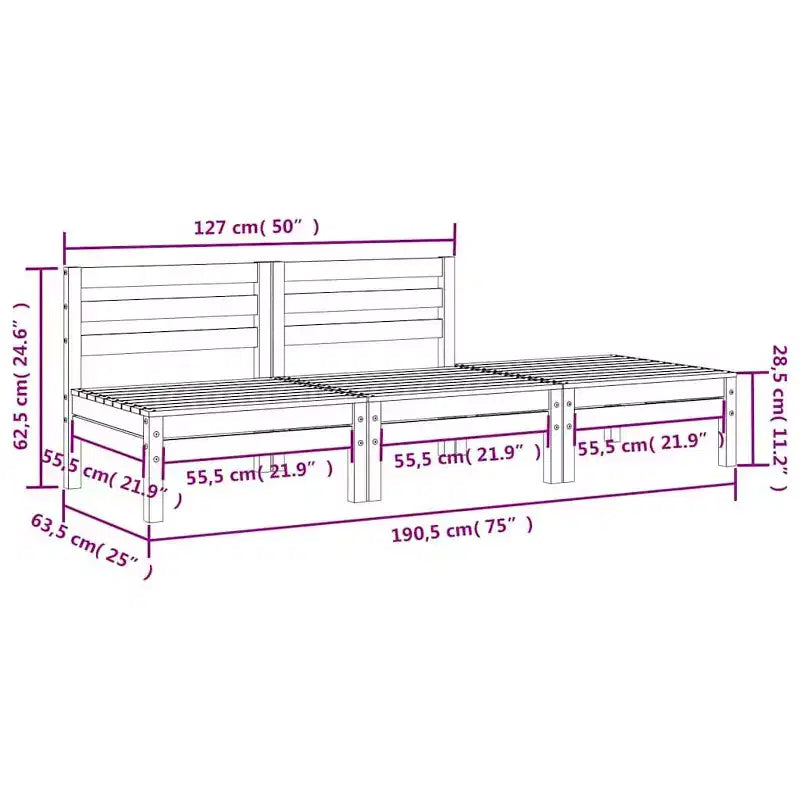 vidaXL Patio Sofa 3-Seater - Outdoor Conversation Couch - Rustic Pine Wood - Modular Design - Garden Lounge Set