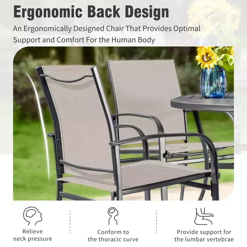 Captiva Designs 7-delars geometriskt mönstrad rektangulär matgrupp för uteplats med stålbord och fasta stolar med textilsits