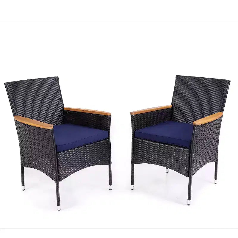 Mesa de madera de acacia para comedor de patio de 7 piezas Captiva Designs, con tablero acabado al aceite y sillas de ratán